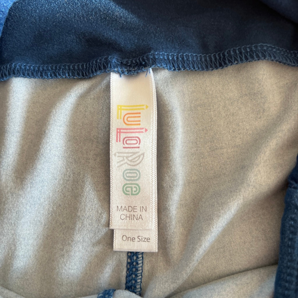 LuLaRoe One Size Blue Leggings – White & Navy Stripe Detail (b1) - Picture 4 of 7